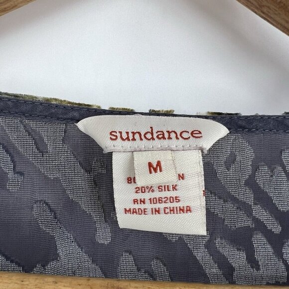 Sundance Med Velvet Burnout Sheer Silk V-Neck Peplum Long Sleeve Blouse Boho - Picture 3 of 9